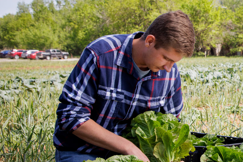 Student on farm